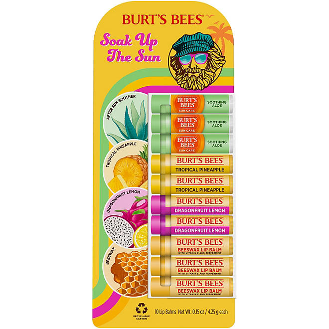 Burt's Bees Beeswax Lip Balm with Vitamin E & Peppermint 0.15 oz (Pack of 10)
