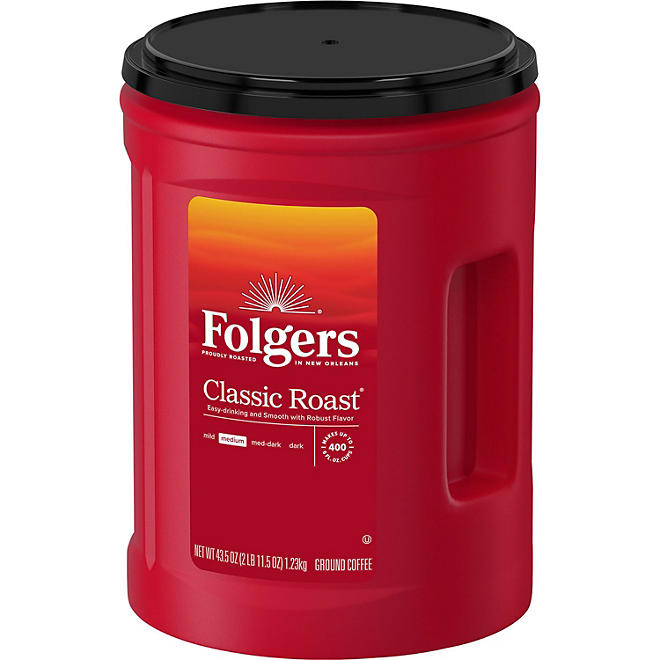 Folgers Classic Medium Roast Ground Coffee, 43.5 oz.