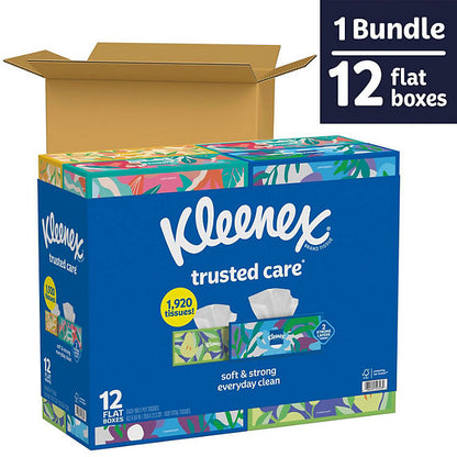 Kleenex Trusted Care 2-ply Facial Tissues 12 boxes, 160 tissues/box