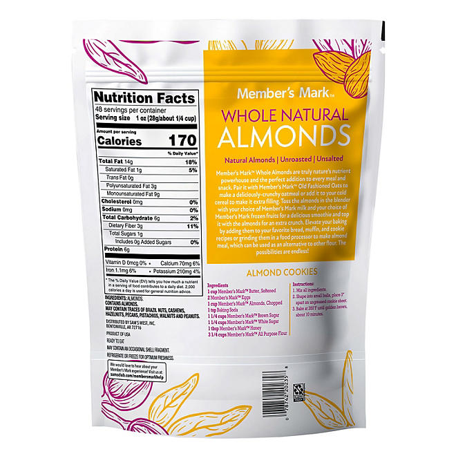 Member's Mark Natural Whole Almonds, 3 lbs.