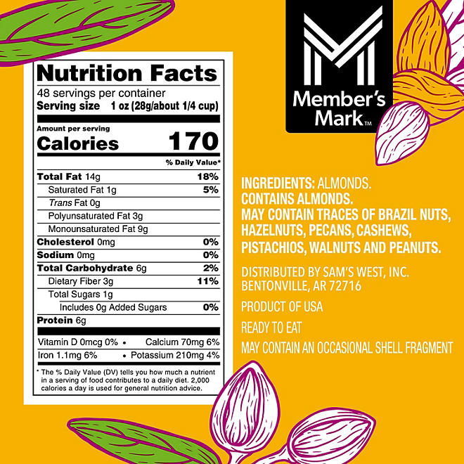 Member's Mark Natural Whole Almonds, 3 lbs.