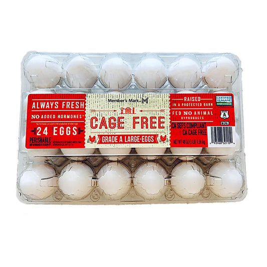 Member's Mark Cage Free Grade A Large White Eggs, 2 dozen