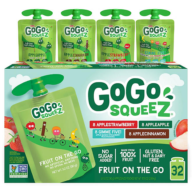 GoGo SqueeZ Applesauce, Apple, Cinnamon, Strawberry and GIMME Five, 3.2 oz., 32 ct.