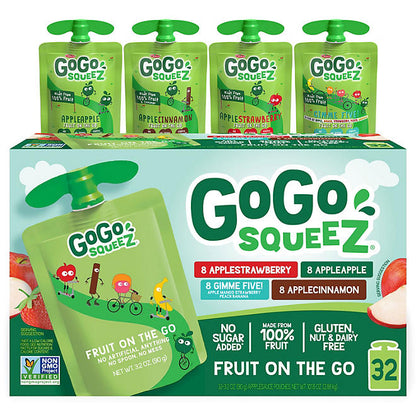 GoGo SqueeZ Applesauce, Apple, Cinnamon, Strawberry and GIMME Five, 3.2 oz., 32 ct.