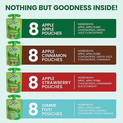 GoGo SqueeZ Applesauce, Apple, Cinnamon, Strawberry and GIMME Five, 3.2 oz., 32 ct.