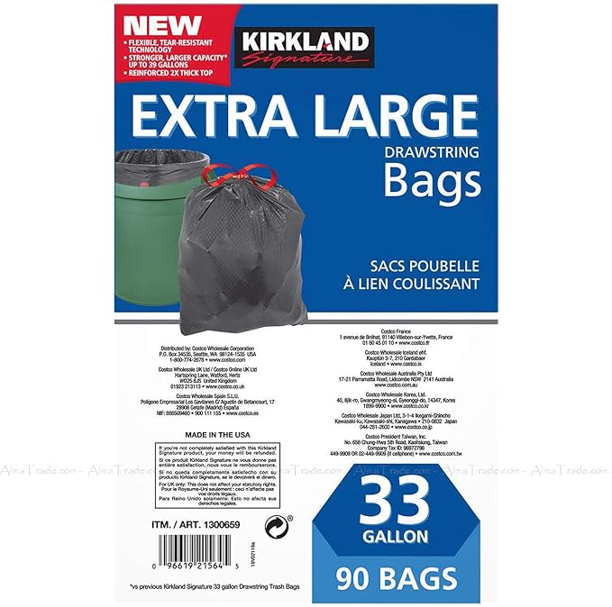 Kirkland Signature Trash Bags, Clear, 45 Gallon, 100 ct