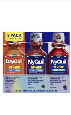 Vicks DayQuil & NyQuil Severe Cold & Flu Relief Liquid, Berry, 12 fl. oz., 3 pk.