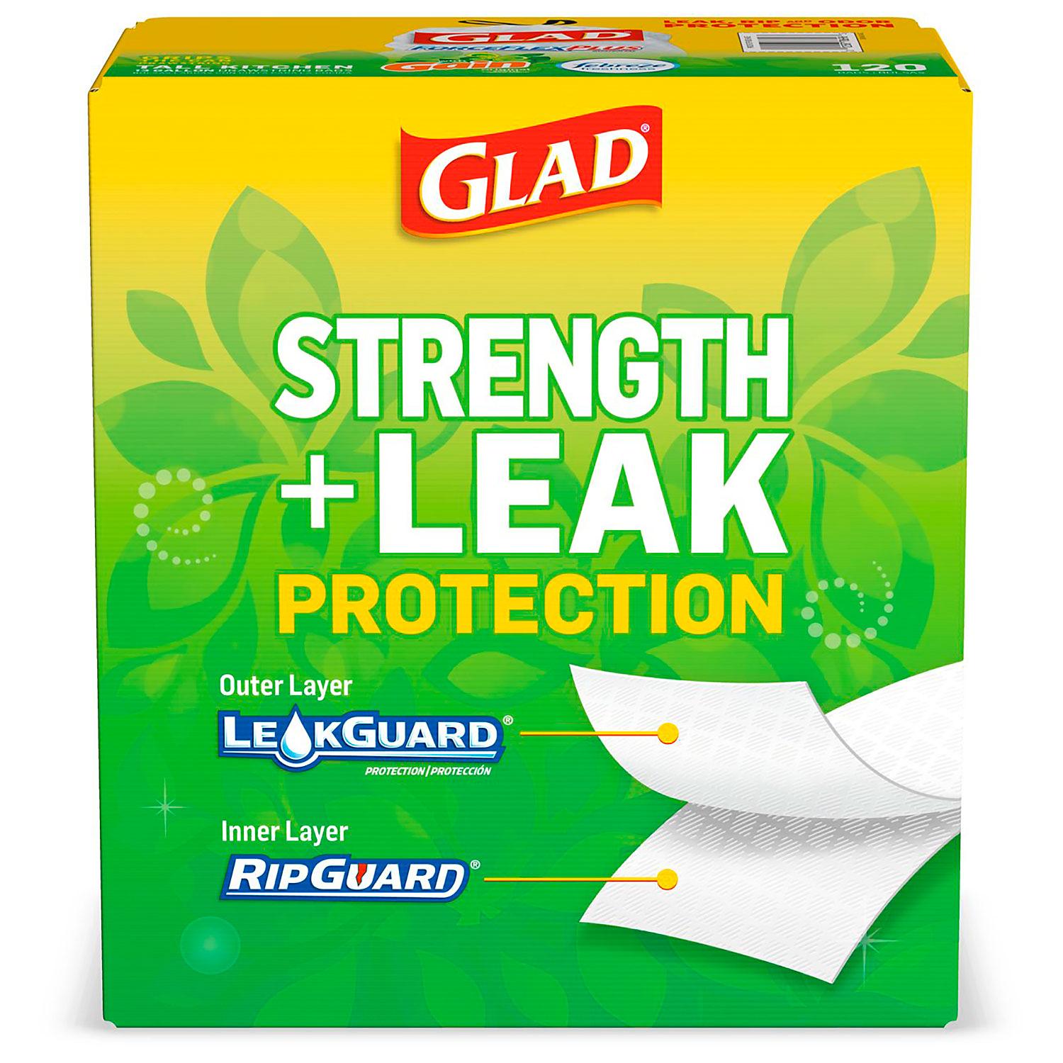  Glad Tall Kitchen Trash Bags ForceFlexPlus With Clorox, 13  Gallon, Mountain Air 90 Count : Health & Household