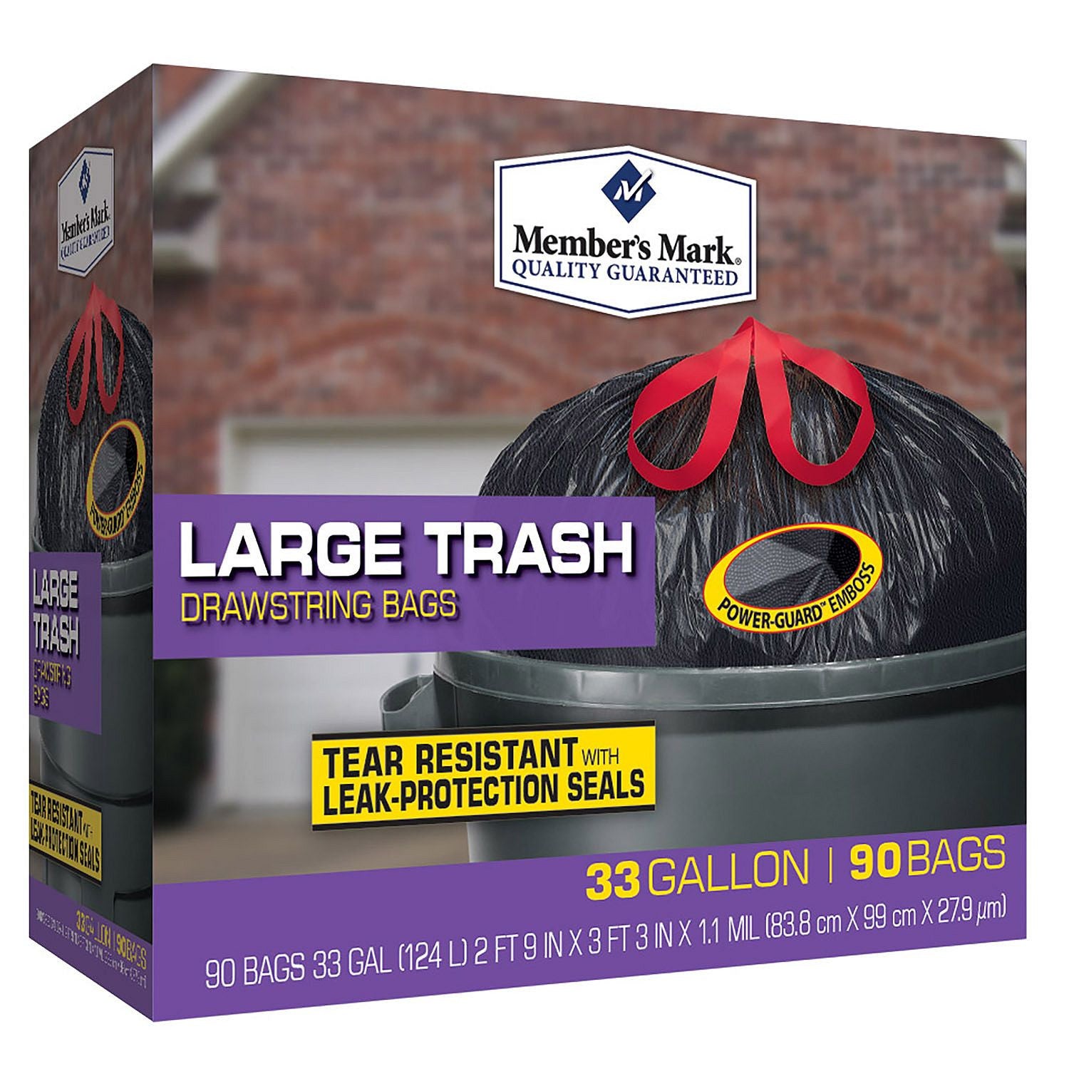 Macomb Wholesale - FS-POWER33 - Member's Mark 33-Gallon Power-Flex  Drawstring Trash Bags (90 ct.)