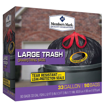 Member's Mark 33-Gallon Power-Guard Drawstring Trash Bags (90 ct.) -  HapyDeals
