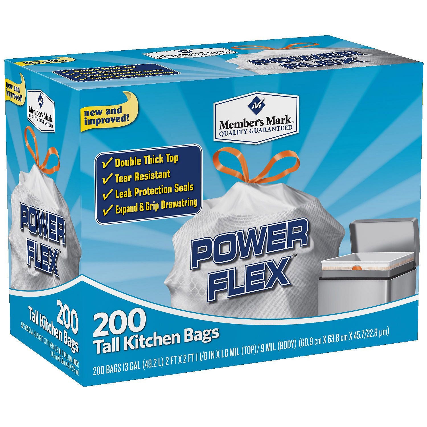 Power Flex Tall Kitchen Drawstring Trash Bags 13 Gallon 200 count 3  variations