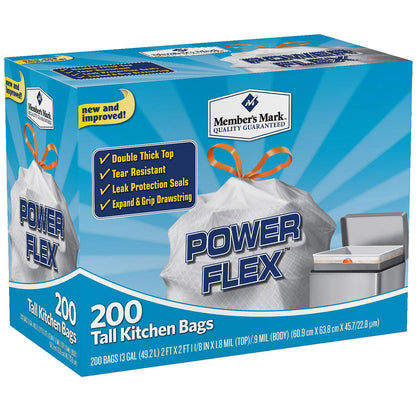 Members Mark Power Flex Tall Kitchen Bags - 200/Pack - 13 Gallons - Dutch  Goat