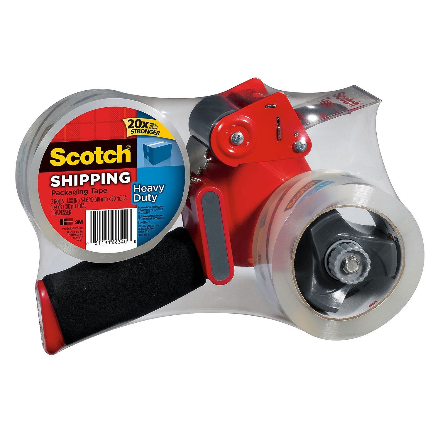 Scotch Heavy Duty Shipping Packing Tape, Clear, 1.88 in. x 54.6 yd., 1 Tape  Roll 
