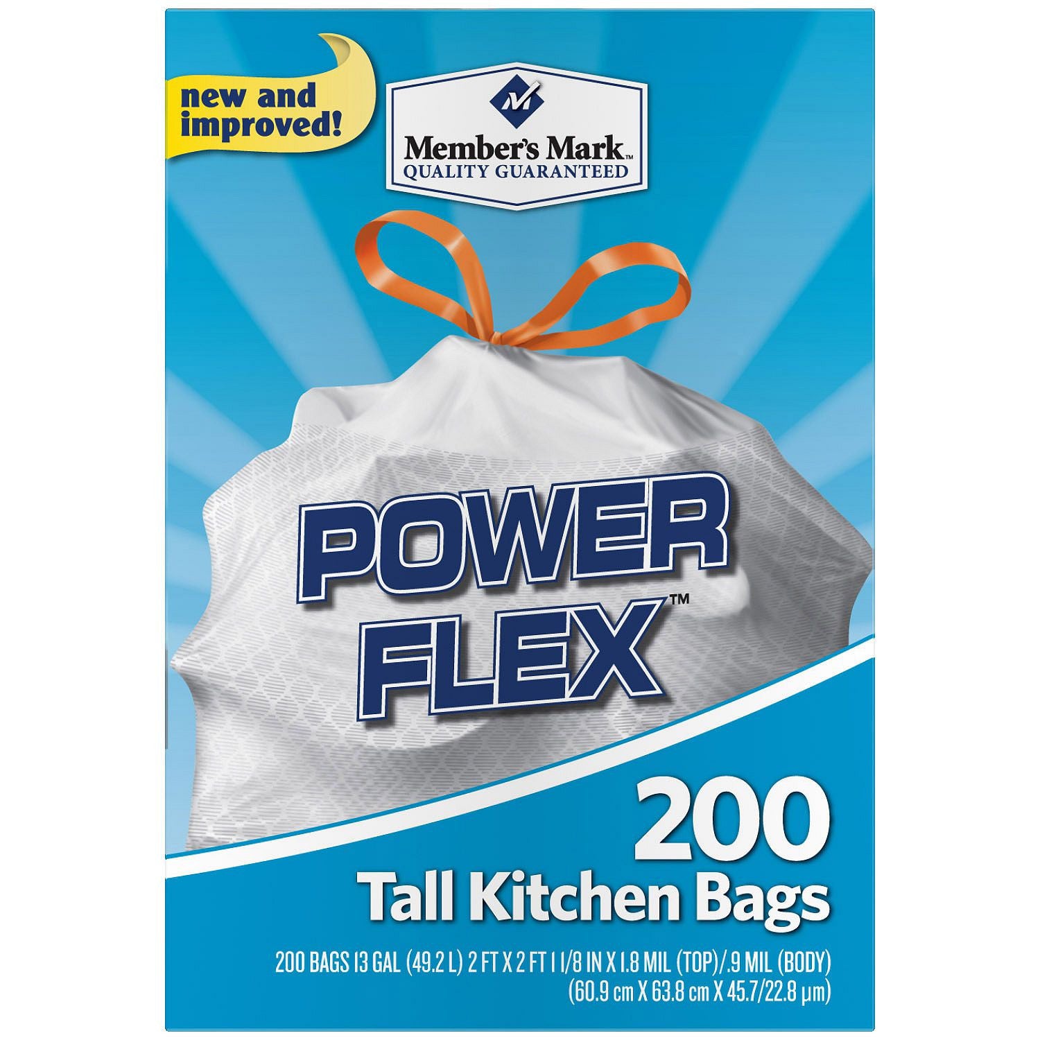 Member's Mark Power Flex Tall Kitchen Drawstring Trash Bags (13