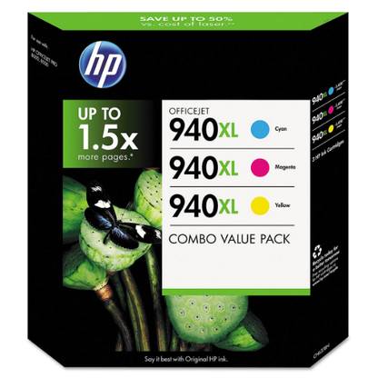 HP 940XL Original Ink Cartridge, Cyan/Magenta/Yellow (3 pk., 1,400 Page Yield)